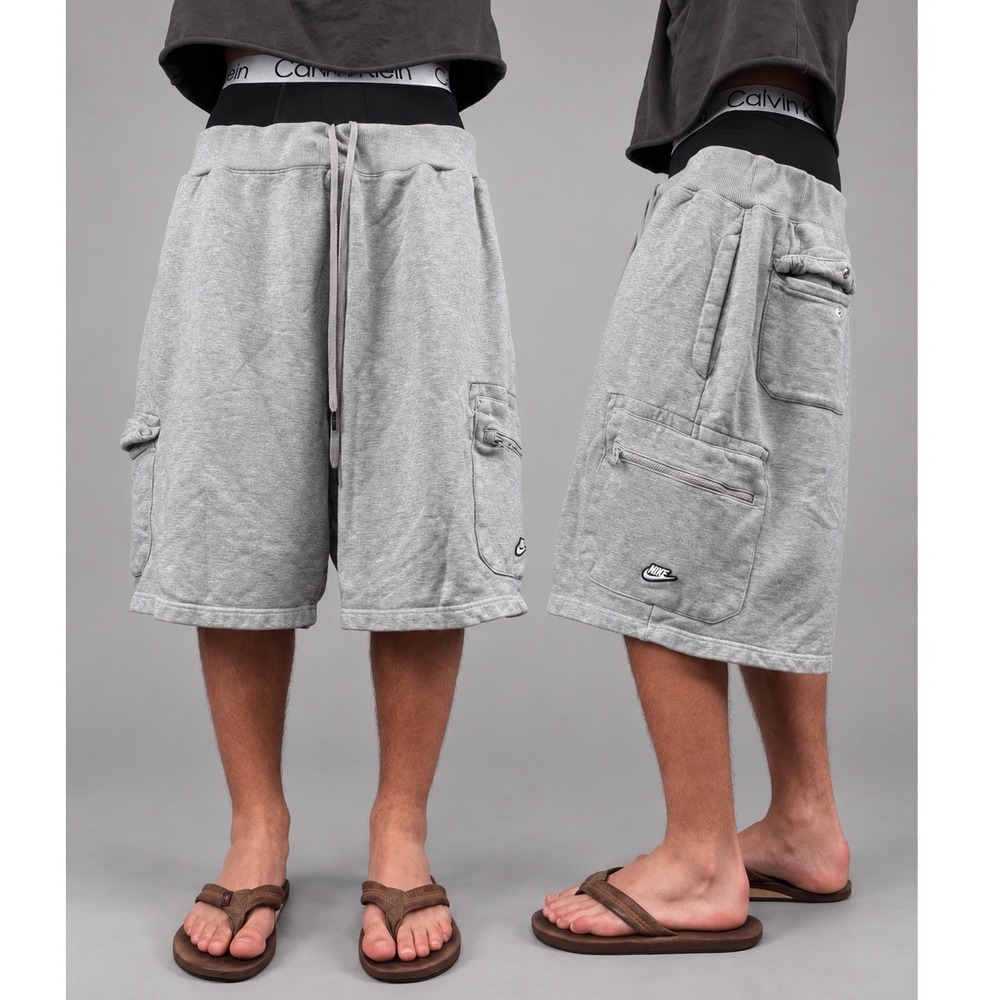 Vintage Nike Sportswear Baggy Sweatshorts Gray Cargo Oversized Men 3XL Y2K
